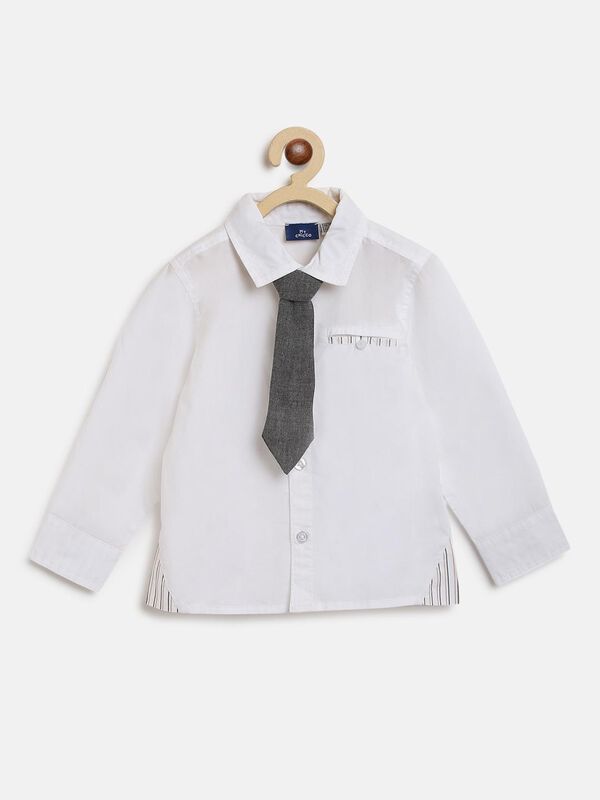 Long Sleeve Poplin Shirt - White , With Tie image number 0